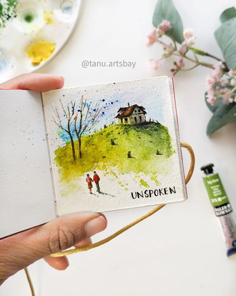 Tiny Watercolour Painting, Love Story Painting, Watercolor Miniatures, The Feeling Of Love, Painting Challenge, Mini Watercolor, Handmade Sketchbook, Feeling Of Love, Couple Walking