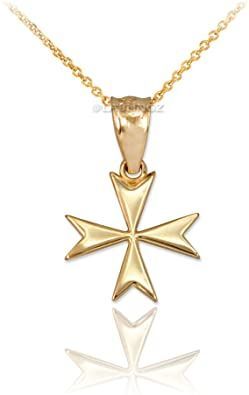 14K Yellow Gold Tiny Maltese Cross Charm Necklace Cross Charm Necklace, Maltese Cross, Necklace Chain Lengths, Cross Jewelry, Cross Charms, Metal Necklaces, Maltese, Metal Stamping, Men Necklace