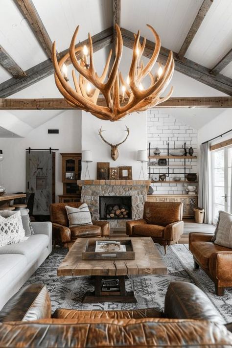 Mountain Home Living Room, Rustic Farmhouse Living Room Ideas, Modern Farmhouse Architecture, Modern Farmhouse Makeover, Rustic Lounge, Miners Cottage, Teen Tips, Lodge Living Room, Colorado Cabin