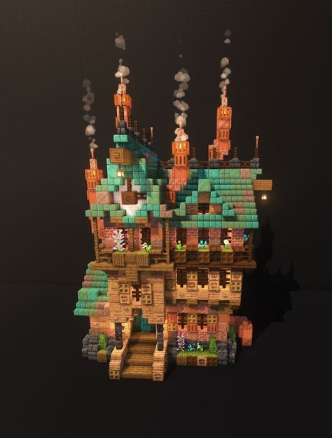 Steampunk House Minecraft, Case Minecraft, Minecraft Steampunk, Minecraft Create, Minecraft Structures, Minecraft House Plans, Steampunk House, Minecraft Cottage, Easy Minecraft Houses