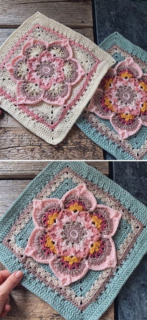 Floral Crochet Square - Free Patterns - Pattern Center Grant Square Crochet Pattern, Floral Crochet Blanket Pattern Free, Floral Afghan Crochet Patterns, Granny Square Crochet Pillow Pattern Free, Afghan Squares Crochet Patterns Free, Granny Square Flower Blanket, Crochet Square Afghan Patterns Free, Mandala Blanket Crochet Pattern Free, Crochet Flower Blanket Pattern Free