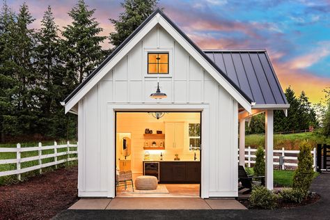 Meet Your New Modern Farmhouse Estate | Renaissance Homes Garden Outbuilding Ideas, Farmhouse Shed, Outbuilding Ideas, Farmhouse Sheds, Farmhouse Garage, Backyard Sheds, Modern Farmhouse Exterior, Shed Design, Garage Design