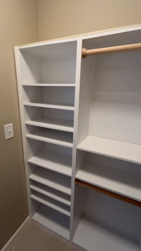 Shayla McCormick | Pro tip: these shelves are cheaper at Walmart than at Target! #targetbookshelfhack #closetdiy #closetmakeover #diyproject… | Instagram Diy Bookcase Closet Ideas, Target Bookcase Hack, Target Bookcase Closet Hack, Bookcase Closet Diy, Target Closet Hack, Target Bookshelf Closet Hack, Target Bookshelf Closet, Bookshelf Pantry, Target Bookshelf