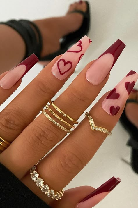 Red valentines vibes ❤️❤️ Vday Nails, Heart Nail Designs, Valentine Nail Art, Romantic Nails, Red Valentine, Nail Designs Valentines, French Acrylic Nails, Red Nail Designs, Cozy Evening