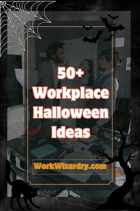 50+ Halloween Workplace Ideas To Celebrate The Spooky Season At The Office 4 Best Office Halloween Themes, Halloween Break Room Ideas, Trick Or Treat Ideas For Office, Halloween Office Contest Ideas, Halloween At The Office, Halloween Activities For Workplace, Halloween Office Themes Decor, Company Halloween Party Ideas, Work Halloween Ideas