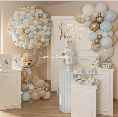 Baby Christening Decorations, Cute Birthday Photoshoot, Cute Birthday Photoshoot Ideas, Baby Shower Kuchen, Theme Bapteme, Birthday Photoshoot Ideas, Baby Birthday Photoshoot, Baby Boy Decorations, Classy Baby Shower