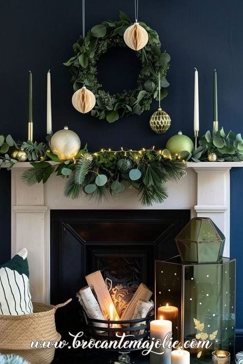 10 Jaw-Dropping Christmas Mantle Decor Ideas You Need to See - Brocante Ma Jolie Christmas Mantelpiece Ideas, Mantlepiece Garland Christmas, Christmas Mantle With Gold Mirror, Mantlepiece Styling, Brass Candlestick Christmas Mantle, Mantelpiece Ideas, Christmas Mantlepiece, Christmas Mantle Decor Ideas, Styling A Mantle