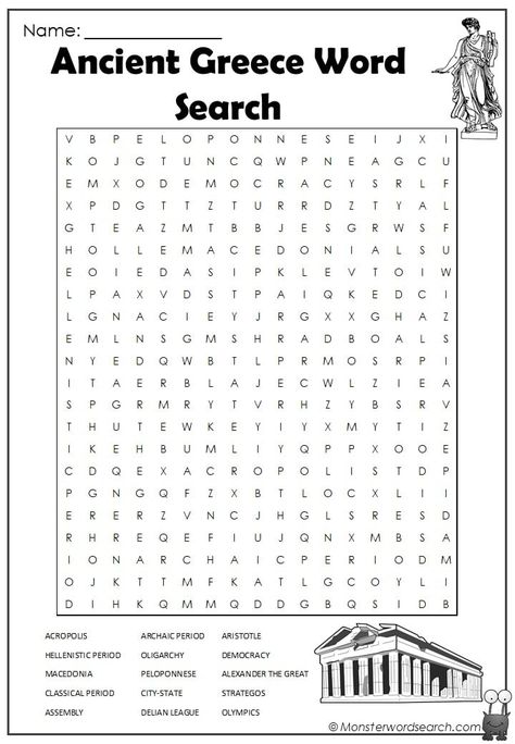 Check out this fun free Ancient Greece Word Search, free for use at home or in schoolThis is a printable Ancient Greece Word Search pdf file, just click on the image to open the pdf, you can save it or print it.Words included in this fun file are:ACROPOLISHELLENISTIC PERIODMACEDONIACLASSICAL PERIODASSEMBLYARCHAIC PERIODOLIGARCHYPELOPONNESECITY-STATEDELIAN LEAGUEARISTOTLEDEMOCRACYALEXANDER THE GREATSTRATEGOSOLYMPICS Ancient Greece Worksheets Free Printable, History Word Search, Ancient Greece Activities, Spring Word Search, Sociological Imagination, African Violet Care, Free Printable Word Searches, Learning History, Coloring Games