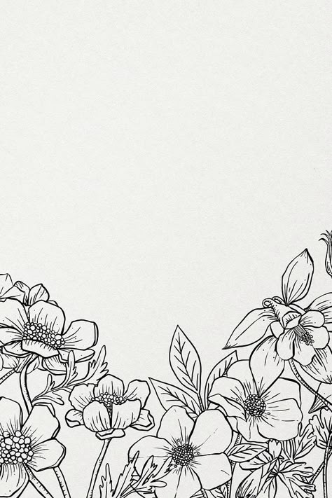 Floral hand drawn background, minimal line art in black and white border | premium image by rawpixel.com / Aum Floral Border Black And White, Black And White Flower Illustration, Minimal Border Design, Floral Illustrations Black And White, Black And White Border Template, Floral Border Design Drawing, Black And White Flower Background, Black And White Book Cover, Flower Border Drawing