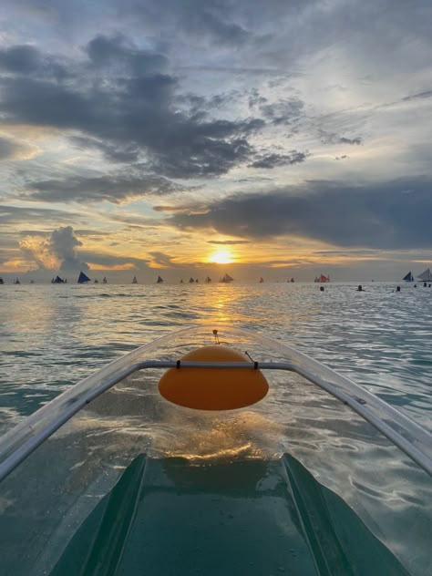 boracay sunset on a clear kayak Boracay With Friends, Clear Kayak Aesthetic, Boracay Aesthetic Photography, Boracay Prank Photo, Boracay Beach Philippines, Crystal Kayak Boracay, Phillipines Boracay, Boracay Philippines Aesthetic, Boracay Pictures