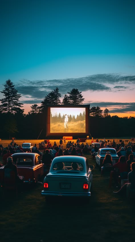 Fall Drive In Movie, Drivein Movie Aesthetic, Drive Thru Cinema, Home Drive In Movie Theater, Theater Movie Cinema, Outdoor Movie Theater Ideas, Outside Cinema Aesthetic, Going To The Cinema Aesthetic, Vintage Drive In Movie Aesthetic