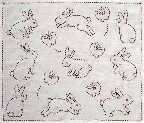 Sashiko Pattern, Bunny Embroidery, Redwork Embroidery, Sashiko Embroidery, Basic Embroidery Stitches, Japanese Embroidery, Embroidery On Clothes, 자수 디자인, Sewing Embroidery Designs