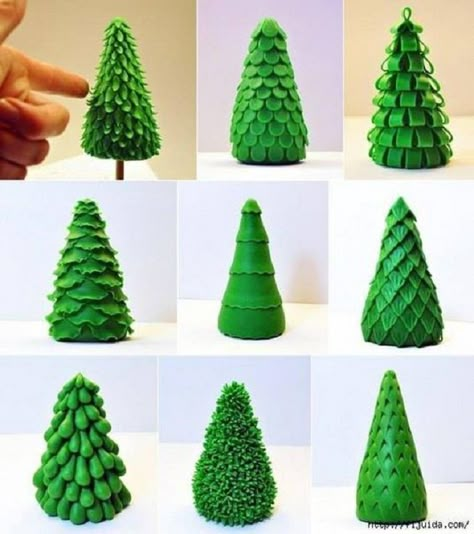 45 DIY Christmas Tree Ideas You Can Try With Your Kids Different Christmas Trees, Paper Trees, Clay Christmas Decorations, Gingerbread House Ideas, Gingerbread House Decorations, Christmas Tree Branches, Polymer Clay Christmas, Tanah Liat, Clay Christmas