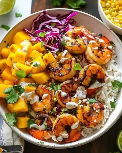 Hawaiian Shrimp Taco Bowls Shrimp Bowls Recipe, Hawaiian Shrimp Bowl, Hawaiian Shrimp Taco Bowl, Shrimp Taco Rice Bowl, Shrimp Taco Meal Prep Bowls, Asian Shrimp Bowl, Shrimp Bowl Healthy, Keto Shrimp Taco Bowl, Honey Ginger Shrimp Bowl