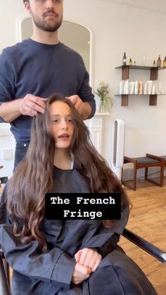 Fringe Haircut Women Medium, The French Fringe, Long Hair Long Fringe, French Haircuts Long, Long French Fringe, Shoulder Length Hair French, Long Hair With Bangs French, Bardot Fringe Long Hair, Hair Bros Fringe