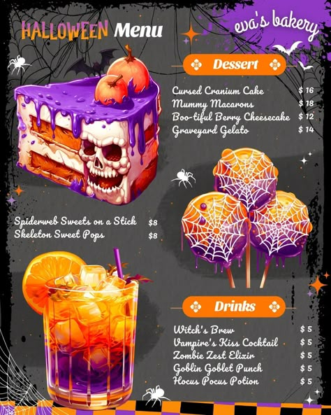 October Witch, Halloween Feast, Hi Barbie, Food Magic, Cartoon City, Anime Foods, Halloween Menu, Fantasy Food, Poster Food