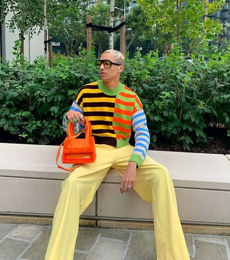 Groovy Male Outfits, Maximalism Fashion Men, Colorful Masculine Outfits, Colourful Outfits Men, Colorful Outfits Men, Illusions Mind, Clowncore Outfit, Aesthetic Outfits Men, Mens Outfit Inspiration