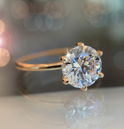 Gold Prong Engagement Ring, Round Brilliant Cut Diamond Ring, Brilliant Diamond Engagement Ring, Engagement Rings Prong, Gold Band Round Engagement Ring, Round Solitaire Diamond Ring, Round Gold Diamond Ring, Round Cut Engagement Ring With Gold Band, Gold Ring Round Diamond