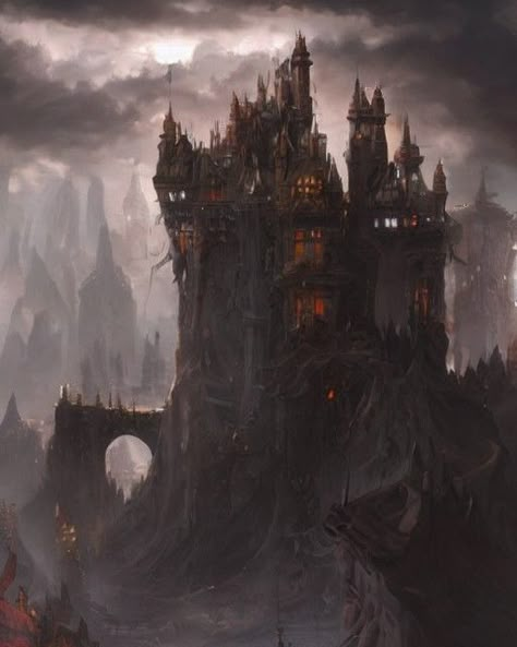 Shows a canyon castle that looks scary Dark Palace Fantasy Art, Evil Castle Aesthetic, Evil Castle Concept Art, Evil Landscape, Demon Palace, Dark Fantasy Castle, Evil Kingdom, Dark Palace, Evil Castle