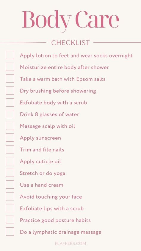 #affiliate Ultimate Body Care Checklist for Radiant Skin & Wellness in 2024 | Body care, How to do yoga, Body exfoliator Weekly Selfcare Checklist, Self Maintenance Checklist, Self Care List For Women, Skin Care Routine Printable, Weekly Maintenance Routine, Weekly Shower Routine, Maintenance Checklist Beauty, Body Brushing Before And After, Body Care List