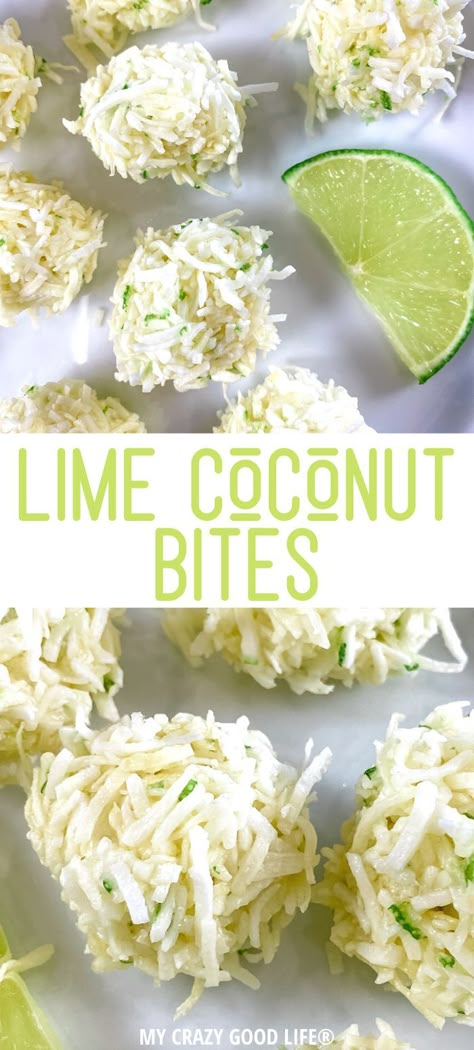 These Lime Coconut Energy Bites are delicious and an easy no bake snack! With just four simple ingredients, these will be your new favorite recipe! Recipes Using Limes Healthy, Coconut Lime Energy Balls, Coconut Lime Dip Recipe, Cucumber Recipes Dessert, Coconut Snack Recipes, Lime Food Recipes, Easy Lime Recipes, Leftover Limes Recipes For, Keto Lime Recipes