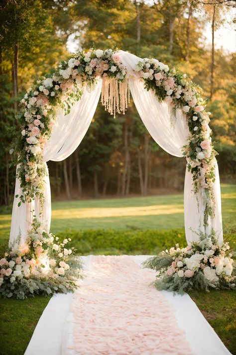 Macrame Wedding Ceremony Arch Decor: Elevate Your Big Day Budget Wedding Arch Ideas, Floral Arch Wedding Inspiration, Unique Wedding Alter Ideas, Aesthetic Wedding Arch, Simple Outdoor Wedding Ceremony Decor, Bridal Arch Ideas, Arch Ideas For Wedding, Boho Style Wedding Decoration, Unique Wedding Ideas Creative Decor