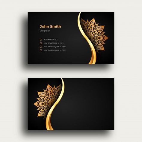 Luxury Business Card Design, White Business Card Design, Business Card Design Black, Ornamental Mandala, Luxury Business Card, Yellow Business Card, Business Card Set, Card Design Template, Floral Business Cards