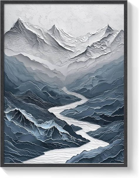 Wall Decor For Room Bedrooms, Diy Textured Wall Art Mountains, Textured Painting Mountains, Texture Landscape Painting, Diy Paintings For Living Room, Room Wall Painting Designs, Textured Mountain Painting, Canvas Painting For Room Decor, Texture Paint On Canvas