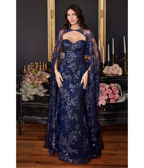 Winter Court, Gown With Cape, Evening Gala, Lace Cape, Cape Gown, Cinderella Divine, Strapless Prom Dress, Fairy Dresses, Printed Gowns