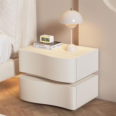 PRICES MAY VARY. Simple Modern Design: The classic white color scheme bring a modern touch to this bedside table, making it suitable for various styles of home decor. It can also be used as a side table or coffee table, adding elegance to your home. Spacious Storage: Despite its compact size, this nightstand offers ample storage space. With 2 drawers, it's perfect for storing books, diaries, glasses, medicine, or personal essentials. The wide top provides additional space for displaying table la Fun Nightstands, Side Table Bedroom Decor, Small Table For Bedroom, Cloud Bed Nightstand, Side Table Design Bedroom, Modern Bedside Table Ideas, Bedside Table White, White Night Stand, Bed Table Ideas