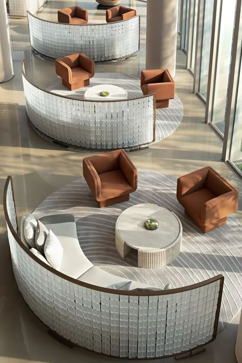 Hotel Lobby Seating Area, Sofa For Lobby, Hotel Lobby Seating, Prison Interior, Circular Seating, Lobby Seating, Hotel Lobby Design, Lobby Interior Design, Lounge Interiors