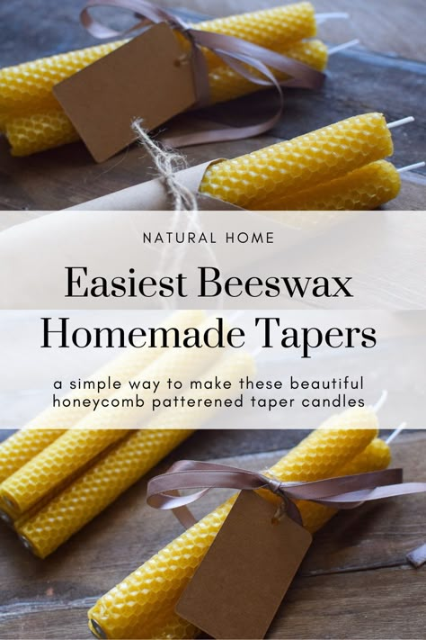 These beautiful honeycomb patterned taper candles look so lovely and charming, are easy to make and fun to give as a homemade handcrafted gift. Burning beeswax candles helps to clean the air naturally while providing a beautiful warm glow. Come along while I show you what you will need and how to make these beautiful beeswax taper candles. Making Beeswax Candles, Homemade Beeswax Candles, Beeswax Recipes, Beeswax Candles Diy, Natural Beeswax Candles, Fabric Refresher, Beeswax Taper Candles, Honey Brand, Beeswax Tapers