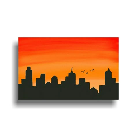 Aesthetic Sky Drawing Easy, Sunset Scenery Painting Easy, Watercolor Drawing Landscape Easy, Sunset Building Painting, Sunset Painting Ideas Easy Simple, Sunset Small Canvas, Buildings Painting Easy, Scenery Drawing Landscapes, Sunset Aesthetic Painting Easy