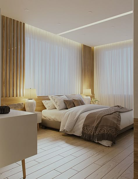 Painel Ripado com cortina Window Behind Bed, Bedroom Window Design, Bedroom Interior Design Luxury, Luxury Bedroom Design, Master Room, Luxury Bedroom Master, Window Bed, Bedroom Bed Design, Bedroom Master