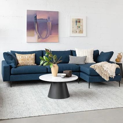 Contemporary, Mid Century & Modern Sectional Sofas + Couches | Article Fall Room Inspiration, Living Room Designs Cozy, Denim Sofa, Blue Sofa Living, Blue Couch Living, Long Narrow Living Room, Blue Sofas Living Room, Blue Couch Living Room, Mid Century Modern Sectional Sofa