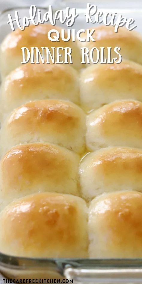 These Quick Dinner Rolls are soft, fluffy, buttery, and so easy. All you need are a few simple ingredients and a minimal amount of prep to have these quick yeast rolls ready and on the table in no time. These quick rolls recipe is perfect for your family dinner or holiday gathering. #thecarefreekitchen #bread #dinnerrolls #quickrolls #30minuterolls #sidedish Quick Yeast Dinner Rolls Recipe, Best Easy Yeast Rolls, 1 Hour Yeast Rolls, Yeast Dinner Rolls Easy, Fast Homemade Rolls, Quick Roll Recipe, Easy Roll Recipe Quick, 30 Minute Rolls Recipes, Quick Yeast Dinner Rolls