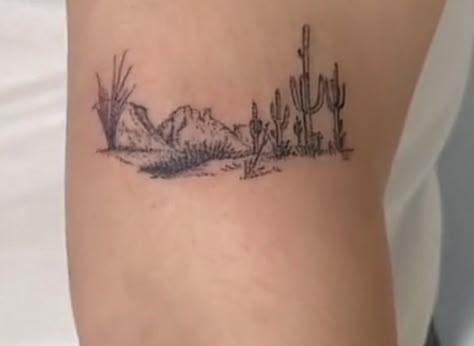 Big Bend Tattoo, Desert Themed Tattoos, Western Rib Tattoos For Women, Sapphic Tattoo Minimalist, Moab Tattoo, Western Wrist Tattoos, Red Rocks Tattoo, Monument Valley Tattoo, Traditional Desert Tattoo