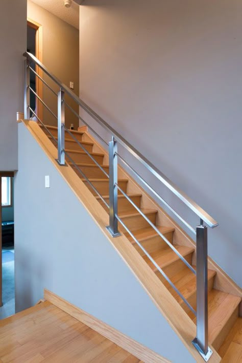 95 Ingenious Stairway Design Ideas for Your Staircase Remodel | Home Remodeling Contractors | Sebring Design Build Building Railing Design, Staircase Design Steel Stair Railing, Relling For Home, Outside Steps Ideas, Ss Railing Design For Staircase, Steel Railing Design Stairways, Staircase Railing Design Steel, Railing Design Stairs, Staircase Design Steel