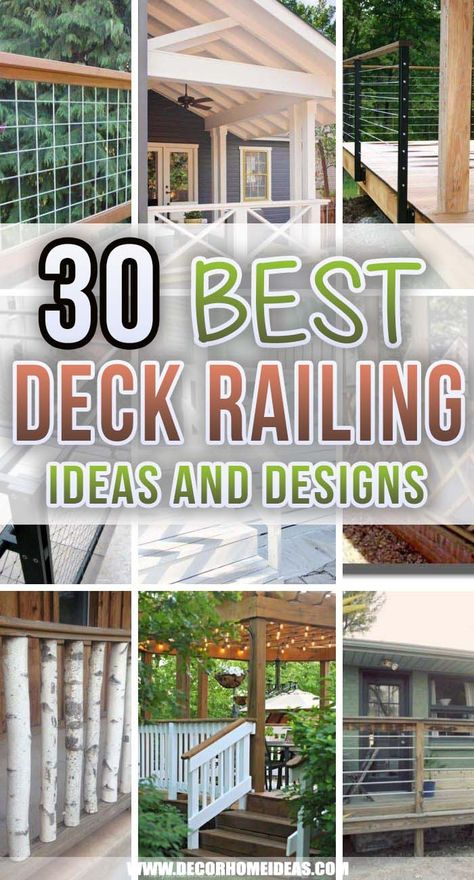 Types Of Porch Railings, Outdoor Deck Handrail Ideas, Deck Top Railing Ideas, Deck Stairs Railing Ideas, Wood Patio Railing Ideas, Short Deck Railing Ideas, Lake Deck Railing Ideas, Deck Pickets Ideas, Deck Railing Seating