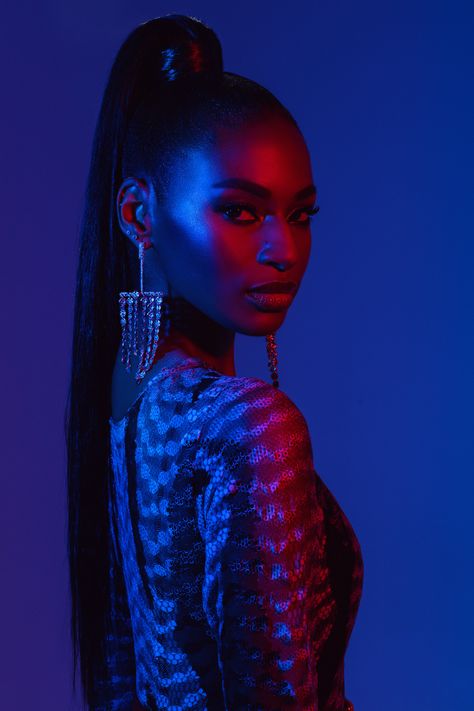 + ZINA - FASHION + on Behance Rgb Portrait Photography, Photoshoot With Colored Lights, Rgb Lighting Ideas Photography, Photoshoot Concept Indoor, Naomi Photoshoot, Led Light Photoshoot Ideas, Blue Light Photoshoot, Modeling Campaign, Blacklight Photoshoot