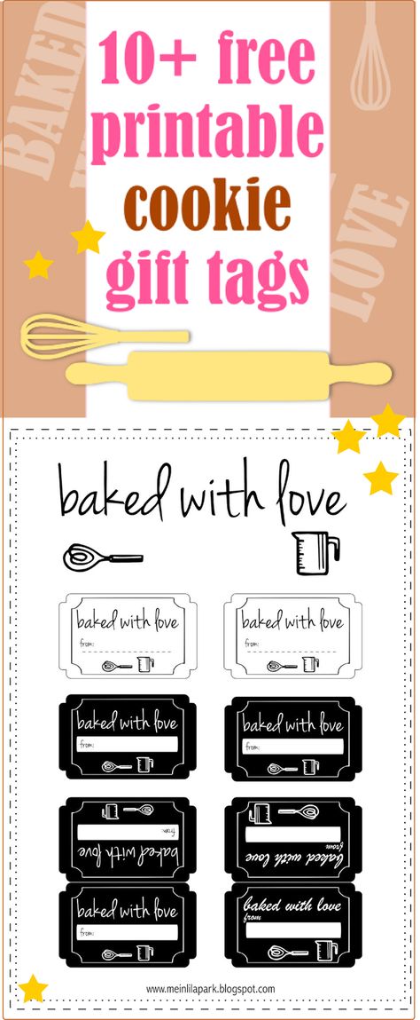 FREE printable cookie tags | gift labels for bakery goods | baked with love Bakery Printables, Black And White Labels, Christmas Gift Tags Free, Cookie Tags, Christmas Fonts Free, White Labels, Holiday Fonts, Free Printable Planner Stickers, Christmas Typography