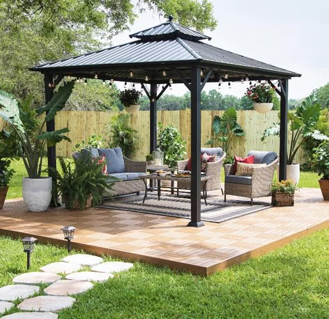 Rooftop Patio Design, Deck Decor, Outdoor Patio Designs, Front Garden Design, Backyard Gazebo, Garden Gazebo, Outdoor Living Patio, Outdoor Gardens Design, Pink Garden