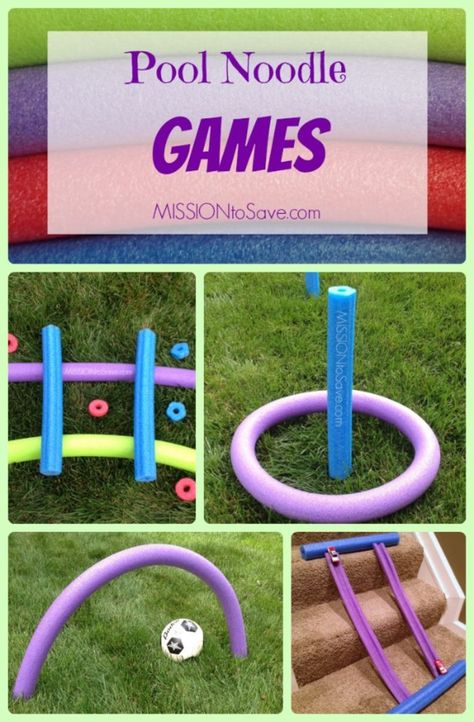 Fun, Easy, DIY Pool Noodle Games- no water needed!  Repurpose these thrifty finds for fun games for kiddos. Noodle Games For Kids, Noodle Games, Pool Noodle Games, Pool Noodle Ideas, Noodle Ideas, Noodles Ideas, Pool Noodle Crafts, Outside Games, Outside Fun