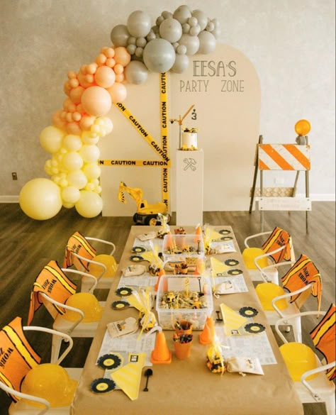 Construction Truck Theme Birthday Party, Construction 2nd Birthday Party Decoration, One Construction Birthday, Contraction Birthday Party Ideas, Vintage Construction Party, Construction Tractor Birthday Party, Construction Dessert Table, Dig Being One Birthday, Indoor Construction Birthday Party