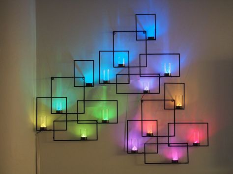 Beautiful LED wall sconces display weather and lighting effects, with an innovative, wireless, tangible user interface. Light Wall Art, Led Stripes, Teen Room, Hanging Pictures, Design Case, Decor Rustic, Diy Wall Art, Diy Wall, Diy Wall Decor