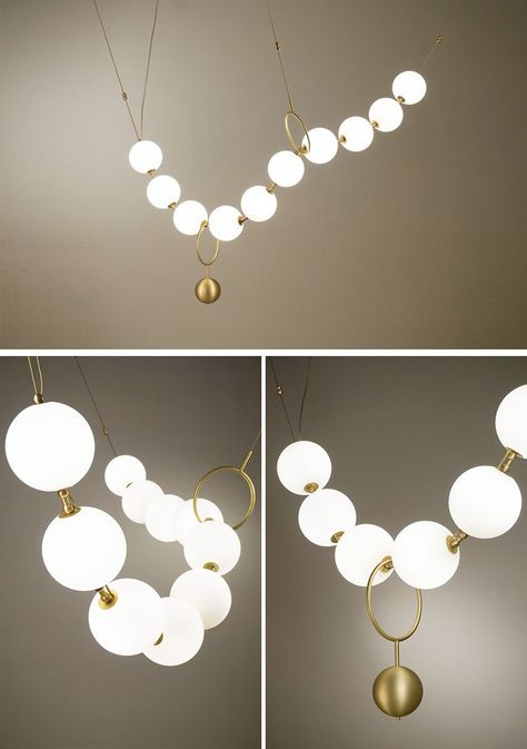 This sculptural light by Larose Guyon was inspired by a string of pearls, paying tribute to the artistic elegance of Gabrielle Chanel (Coco Chanel). #Lighting #Design Sculptural Light, Element Lighting, Bar Chandelier, Chandelier Luxury, Nightclub Bar, Western Restaurant, Model Room, Lamp Desk, New Interior Design