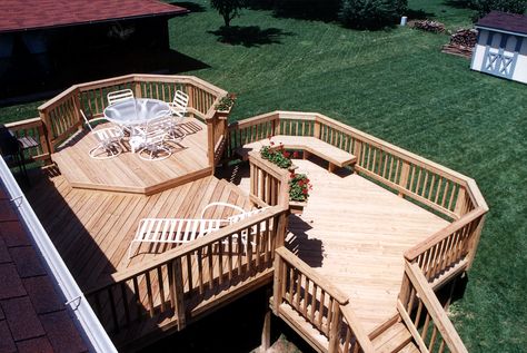 Tiered Deck, Multi Level Deck, Backyard Layout, Patio Layout, Hot Tub Deck, Backyard Design Layout, Wooden Deck, Deck Building, Deck Designs Backyard