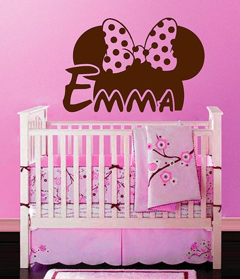 kik141 Wall Decal Sticker name cot children's bedroom baby girl Minnie Mouse Wall Decals, Mouse Wall, Name Wall Decals, Name Sticker, Custom Vinyl Stickers, Kids Wall Decals, Nursery Baby Room, Children's Bedroom