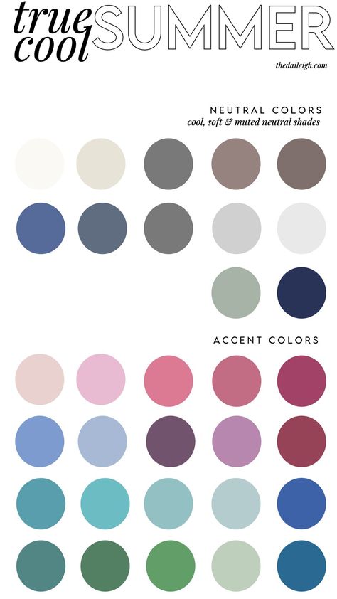 True (Cool) Summer Wardrobe Colors — THE DAILEIGH Cool Summer Undertones Clothes, Cool Summer Undertone, Cool True Summer Color Palette Outfits, Color Analysis Summer Cool, True Summer Best Colors, True Cool Color Palette, True Summer Wardrobe Palette, Color Palette Cool Summer, True Summer Skin Tone