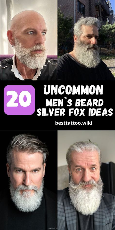 Discover the essence of elegance with our exclusive Beard Men Silver Fox 2024 styles. Designed for the sophisticated gentleman over 50, our curated collection features a range of grooming trends to complement your mature look. From classic elegance to modern flair, explore the perfect beard styles to enhance your distinguished appearance. Elevate your grooming game and embrace your silver fox status with confidence. Grey Beard Bald Head, White Beards Men, Grey Beard Styles For Men, Extended Goatee Beard, Silver Fox Men, Beard Styles For Older Men, Big Beards Men, Grey Bearded Men, Salt And Pepper Beard